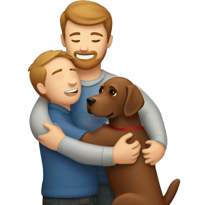 Red Labrador giving brown haired man a hug emoji