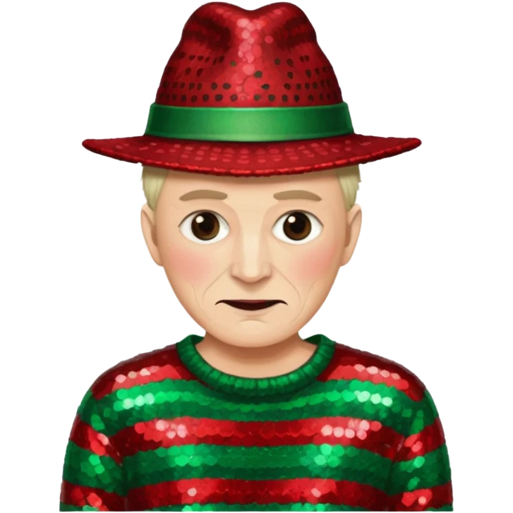 Freddy Krueger with red and green stripe sequin sweater, dark brown sequin hat emoji