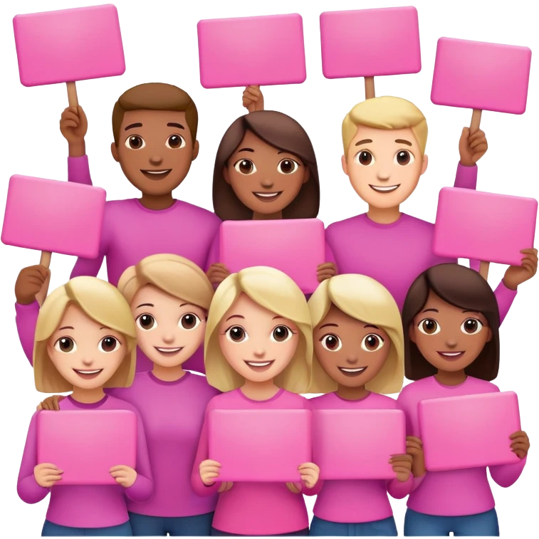 artists holding pink signs saying Decuration emoji