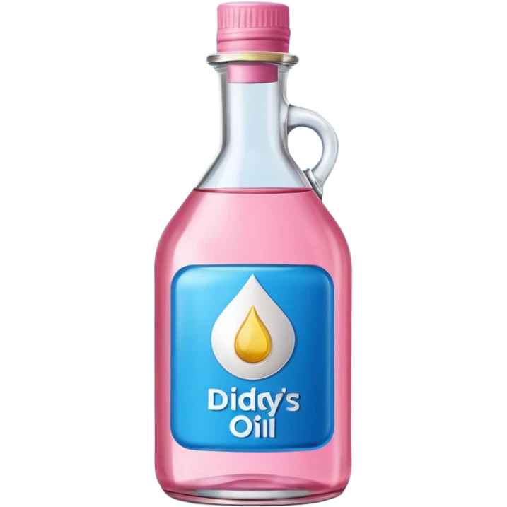 bottle of oil blue top pink outside with logo that says Diddys Oil emoji