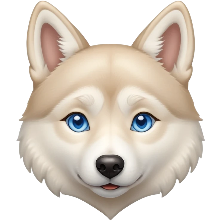 Beige husky with blue eyes and a heart emoji