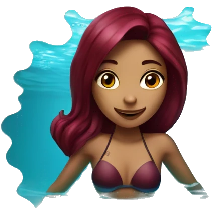 Beautiful tattooed  burgundy long haired woman swimming in a pool emoji