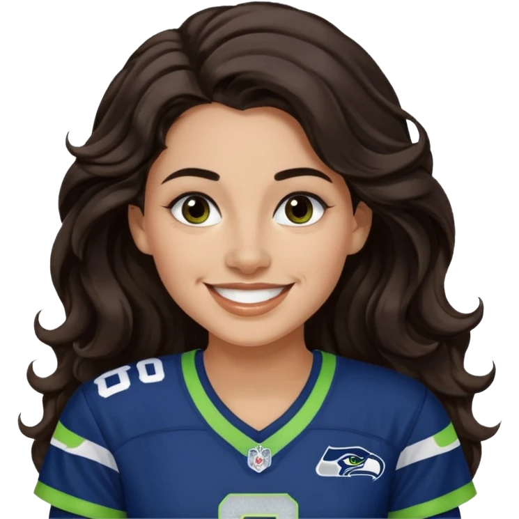 Long wavy Dark brown hair with small nose stud of seahawks fan women emoji