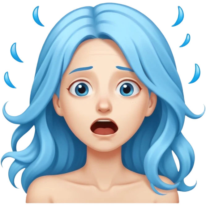 White 30 year old woman with long sky blue hair laying hysterically  emoji