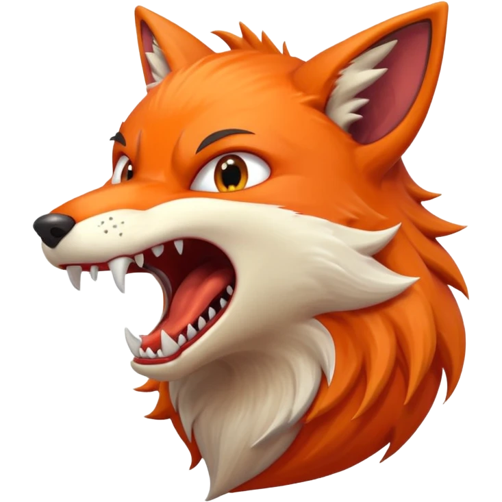 Angry Fox mouth open, scary teeth, side view, monster big mouth emoji