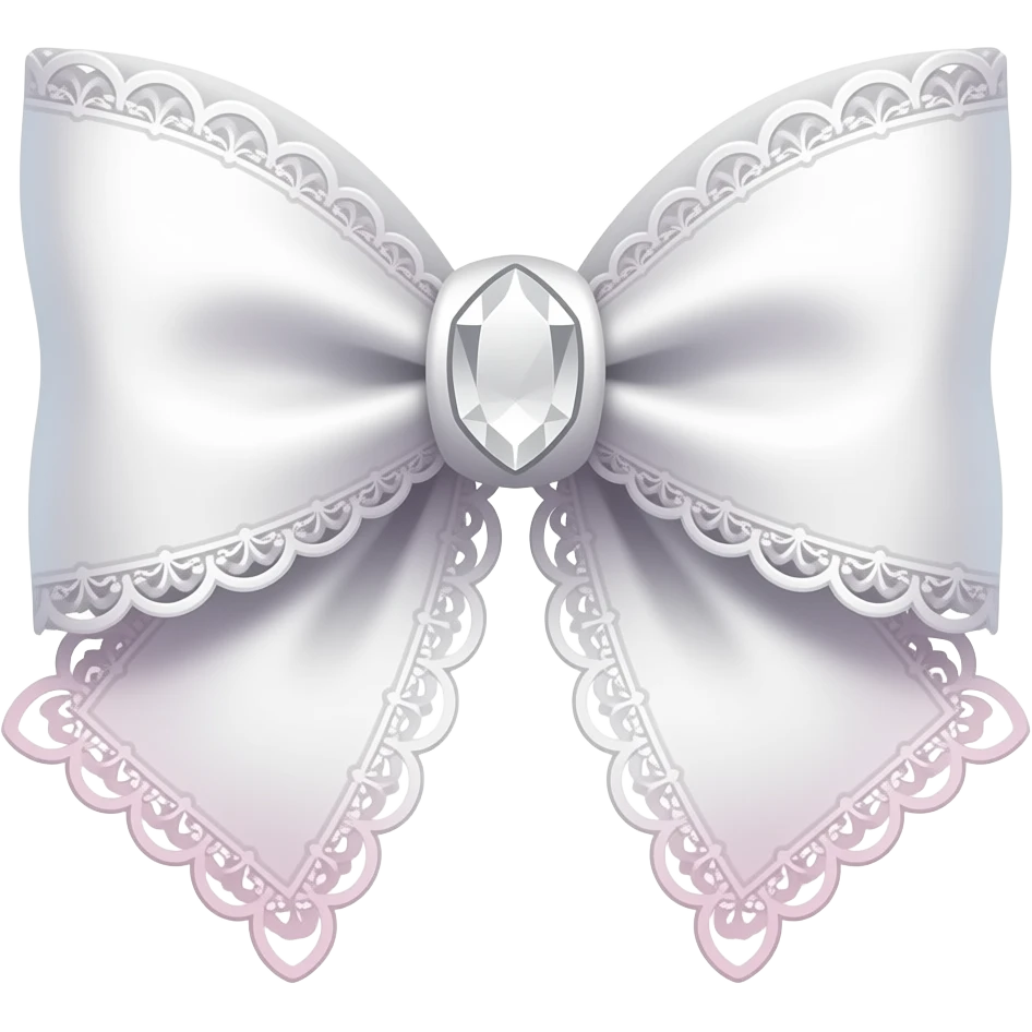 3D emoji gothic bow, white velvet, subtle gradient white filigree, subtle gradient pink lace trim, white gem, elegant emoji