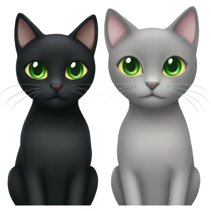 Black cat with green eyes sitting next to a grey cat with green eyes emoji