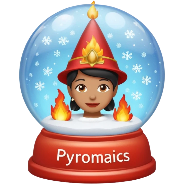 Can you make snow globes  cooperative with fire and have the text pyromaniacs  emoji