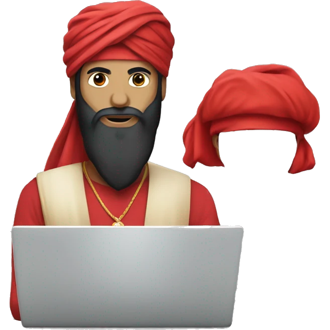 A caliph with turban and red clothes writing in a laptop emoji
