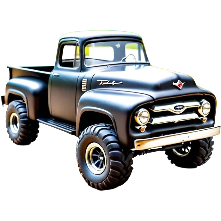 1:10 off-road lcg smoking rusting Arrma Traxxas Basher Wednesday Adam’s 1954 blackened tarnished hotrod utility streamlined anime Ford extended cab rc bulging pickup (extra wide low-profile pin tires chrome wheels with fenders) emoji
