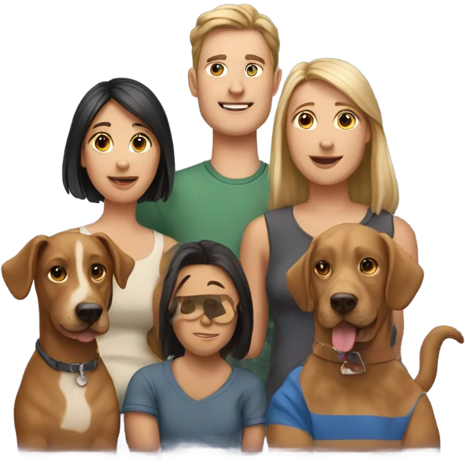 Family of 4 men, 4 women, 4 dogs and 1 cat emoji
