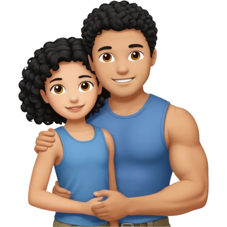 A strong man protecting a shorter girl with curly black hair emoji