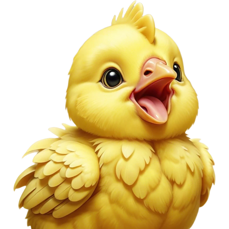 Cinematic Cute Yawning Yellow Baby Chicken Portrait Emoji, Head tilted slightly with a dramatic, wide-open yawn, showcasing a soft, downy yellow coat with little drooping wings, round beady eyes barely open in drowsy contentment, Simplified yet irresistibly adorable features, highly detailed, glowing with a soft, cozy glow, high shine, relaxed yet expressive, stylized with a touch of whimsical charm, bright and endearing, soft glowing outline, capturing the essence of a sleepy yet affectionate chick, so drowsy it feels like it could stretch out of the screen and curl up for a nap! emoji
