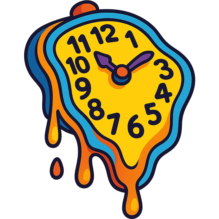 melting clock inspired by Dali's Persistence of Memory, surreal, vibrant toon style emoji