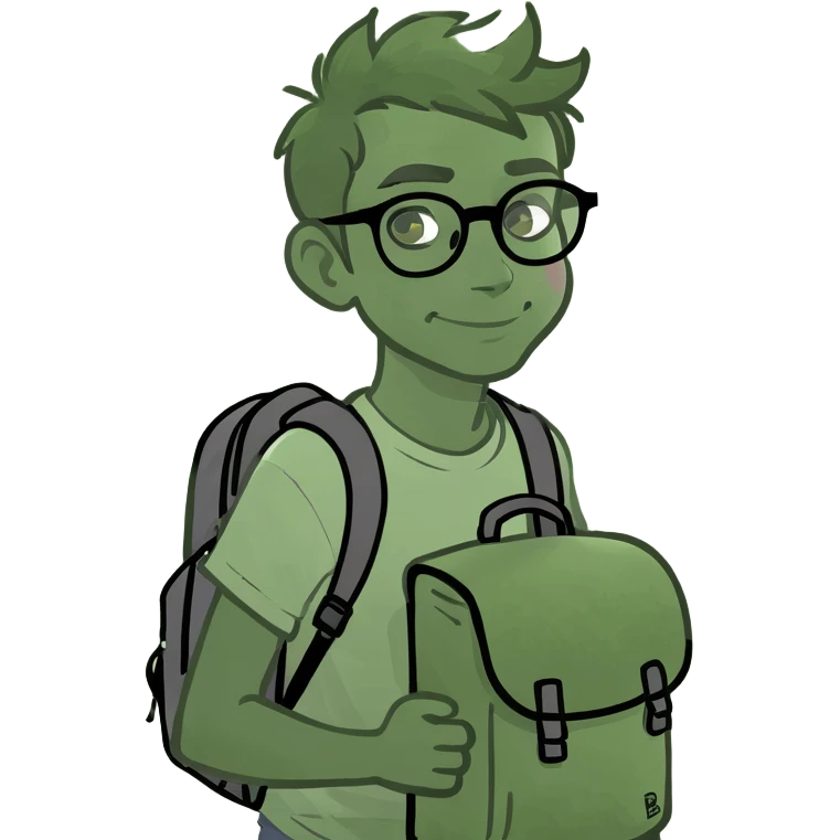 Young student with a roller backpack emoji