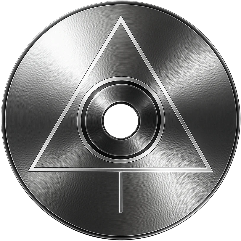 A minimalist CD disc with geometric pattern, glowing effect, blue color emoji