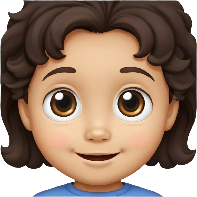 close-up of round smiling toddler face only with big eyes, medium skin tone, dark wavy hair, no neck visible, just the face emoji