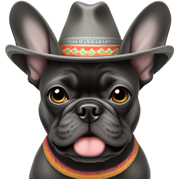 Dark grey French bulldog wearing sombrero emoji