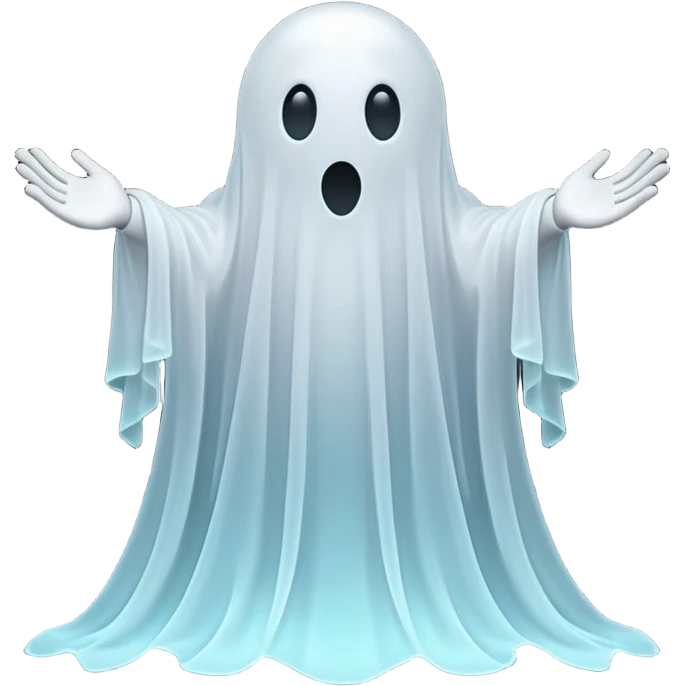 3D render of Lagging Ghost, digital glitch art aesthetic, data corruption visual, translucent white ghost with trailing after-images, pixelated distortion, emoji style, isolated on white background --v 6.0. emoji