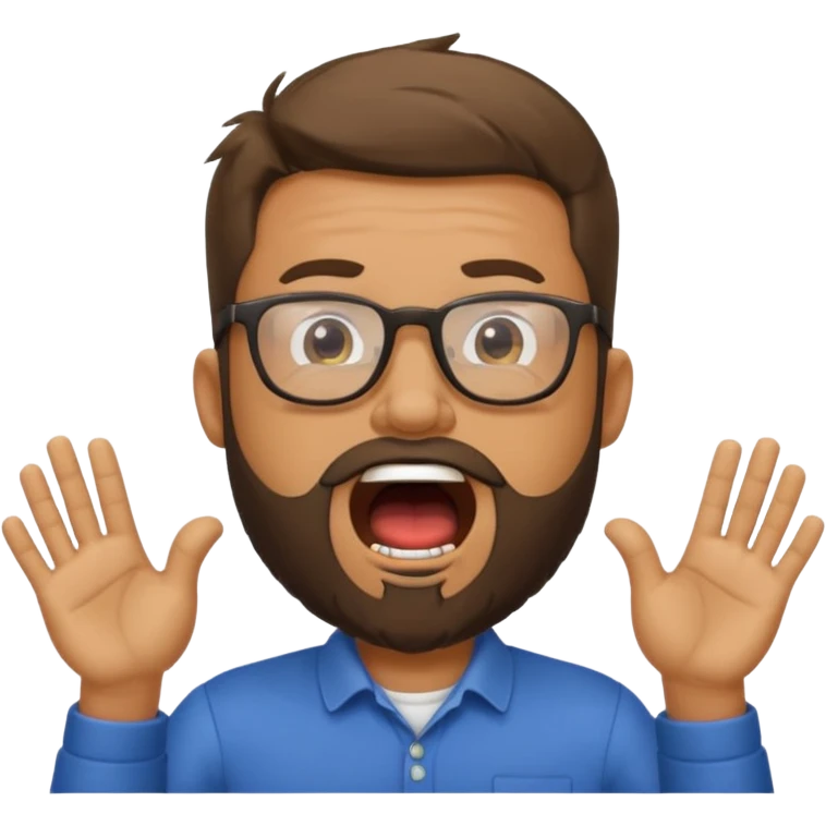 a guy with a beard, glasses and shouting : "FA, FA-TE INCOA" emoji