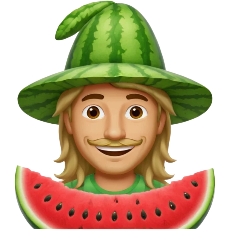 long haired man with watermelon hat emoji