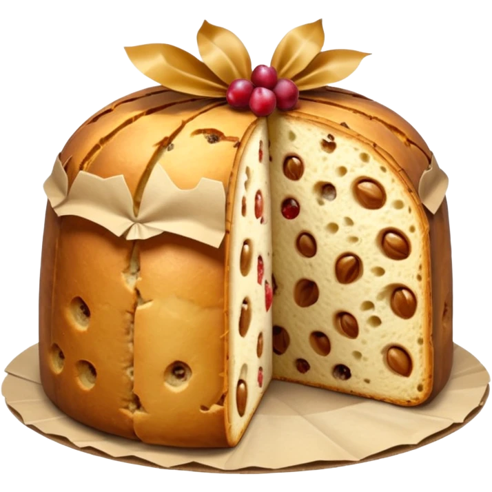 panettone classico, fallo tagliato con una fetta e con la carta a torno emoji