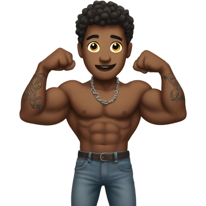 Flexing brown arm with tattoos emoji