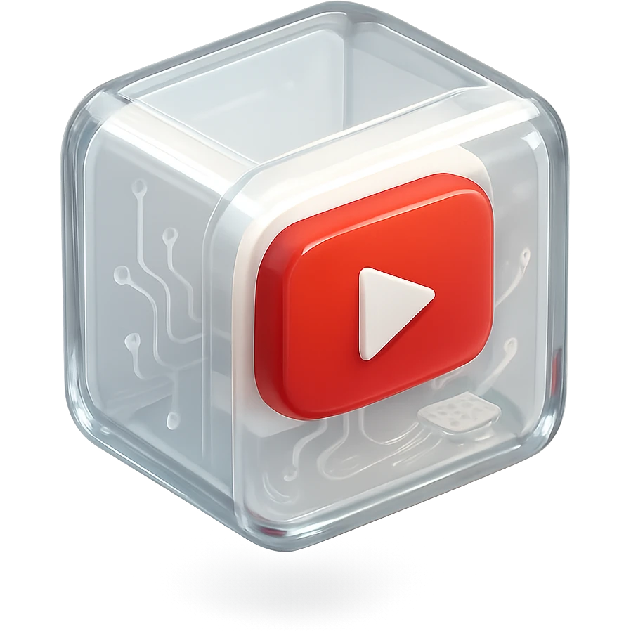 red YouTube button logo inside a white and transparent box emoji