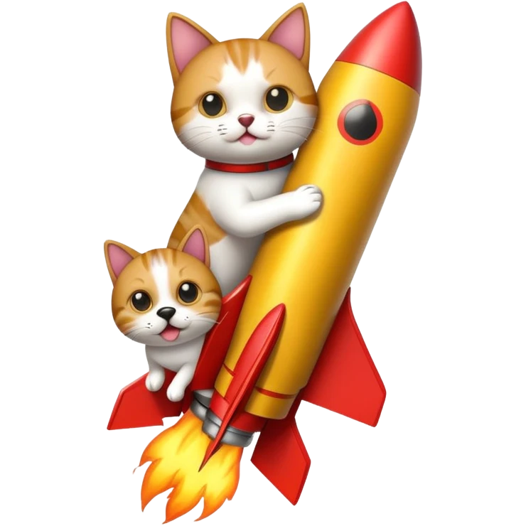 Кот на радиоактивной ракете с собакой в руках emoji