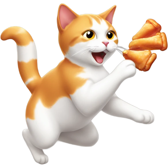 Orange and white cat stealing a chicken wing emoji