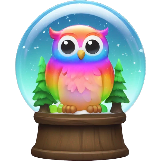 Kawaii rainbow neon owl forest snow globe  emoji