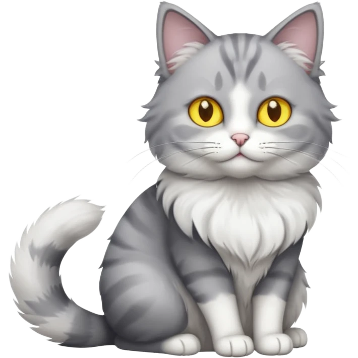 a grey and white cat sitting regally emoji