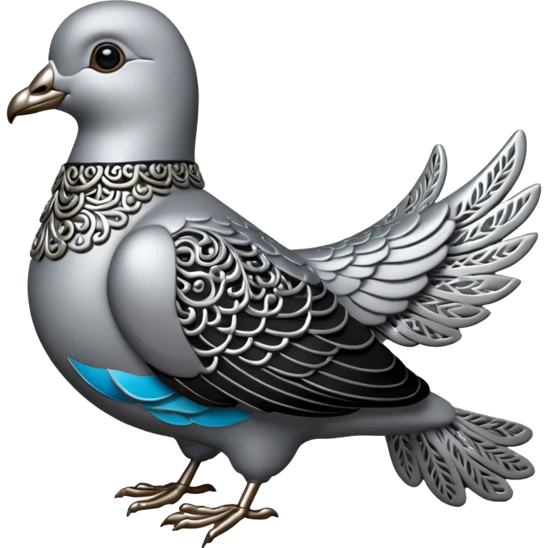 Black and silver filigree dove, 3D, extremely detailed design should face to the right side emoji