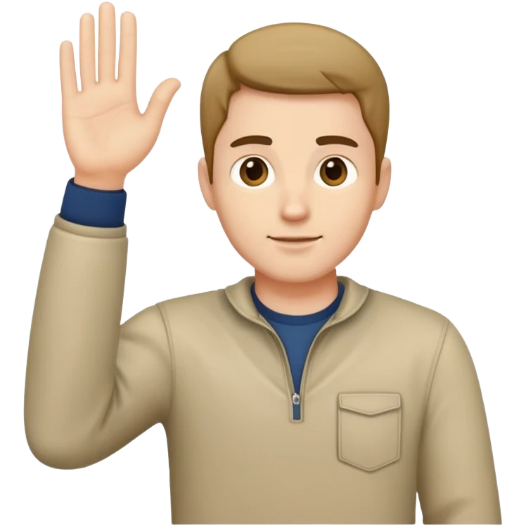 man  in casual clothes, one hand raised emoji