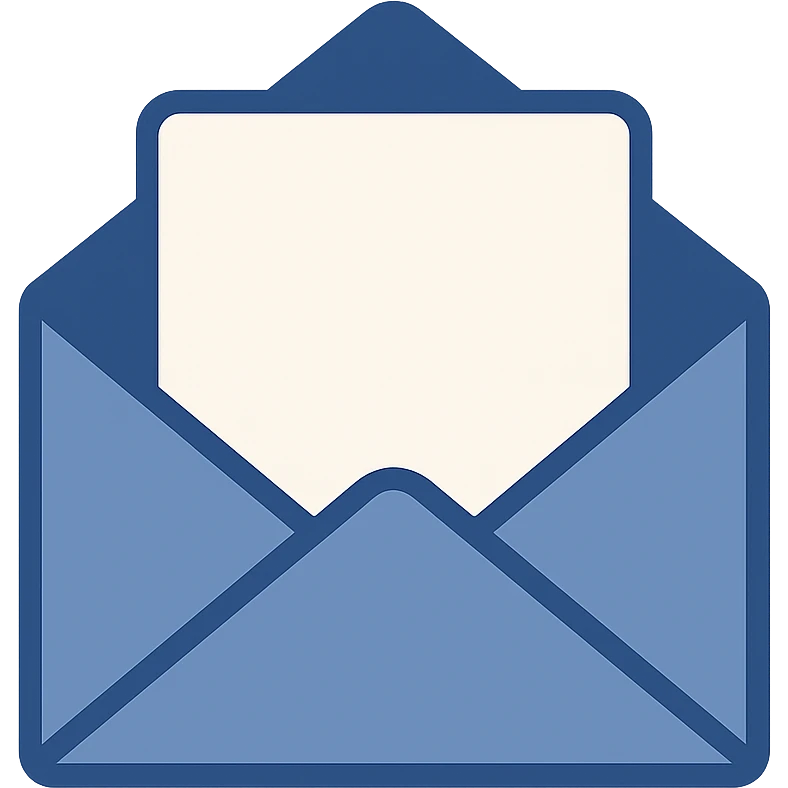 blue envelope with a white page sticking out, flat style emoji