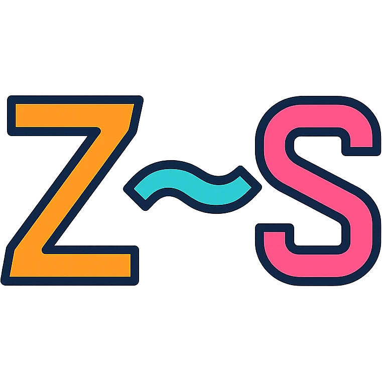 sharp tech-inspired icon style of the letters 𝒁~𝑺, angular lines, no background emoji