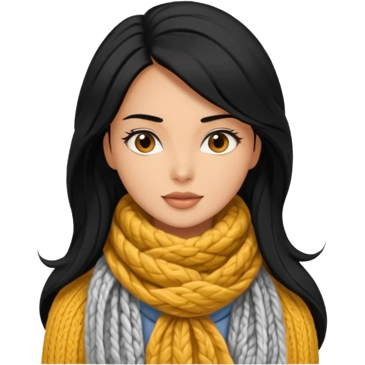 A black hair stylish woman in a long and knitted scarf, hair flowing in the winter breeze. emoji