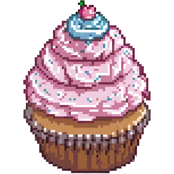 pixel art cupcake with pink icing, white sprinkles emoji