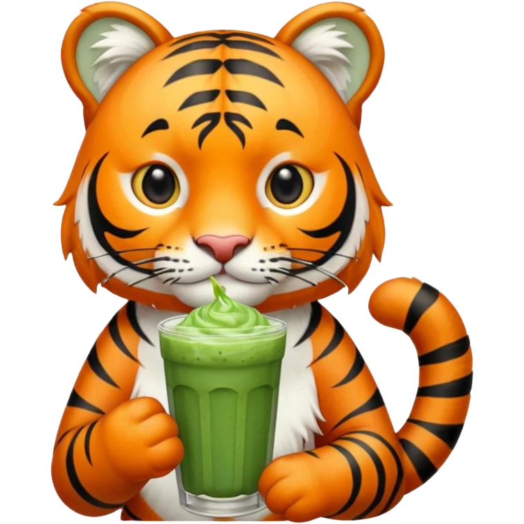 Orange tiger holding iced matcha  emoji