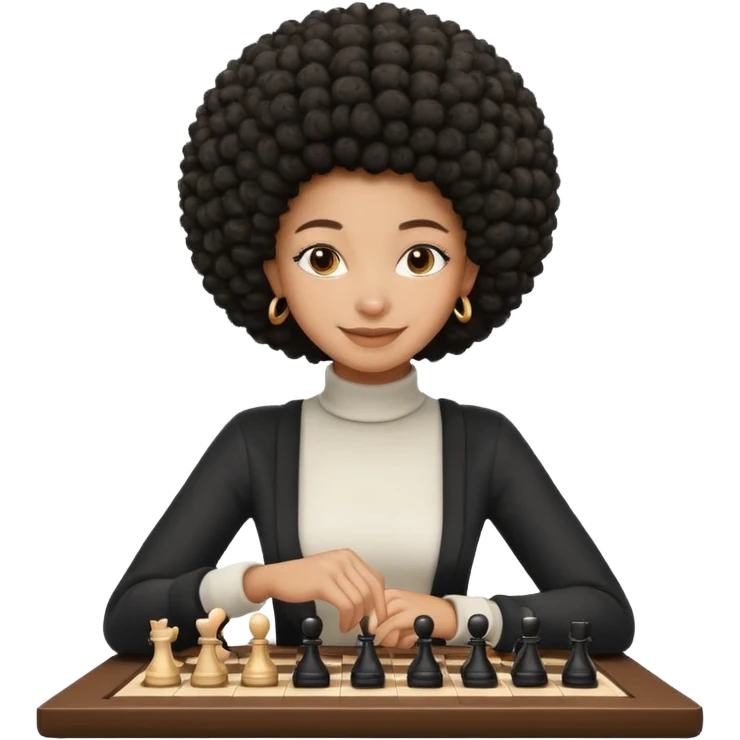 black girl with afro playing chess emoji