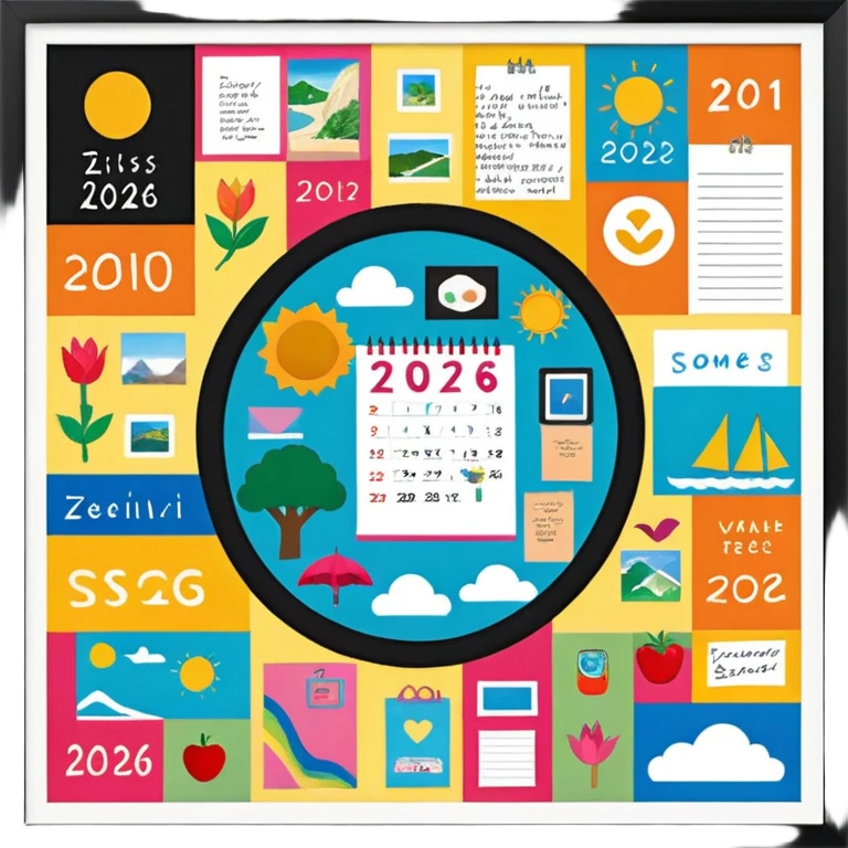 An extremely detailed lifestyle vision board collage for the year 2026. emoji