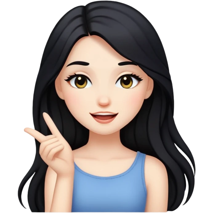 black long hair girl with soft makeup, winking emoji