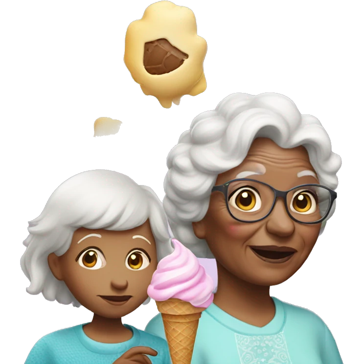 Grandma and grand daughter with unicorn ice cream  emoji