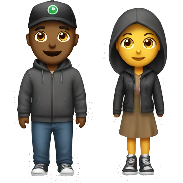 an couple, the guy wearing cap and hoodie. the girl wearing an dress emoji