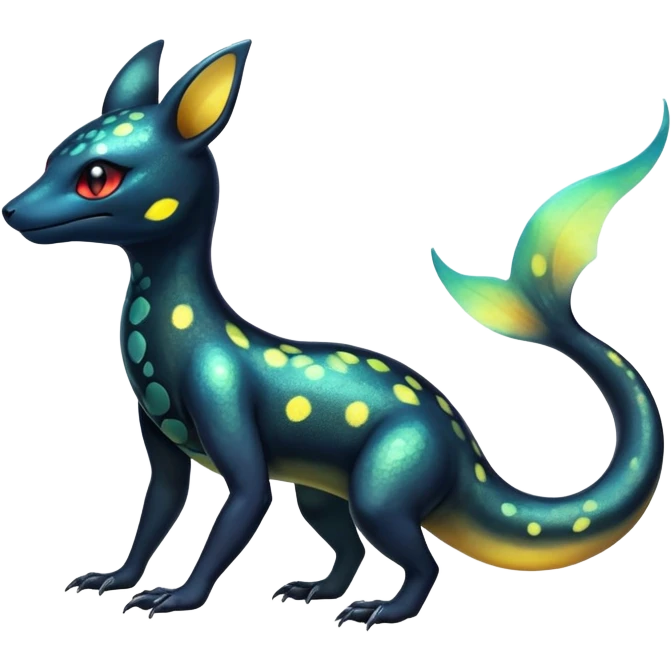 Colorful Iridescent Exotic Salandit-Aurorus-Umbreon-Fakémon-hybrid-creature (full body)  emoji