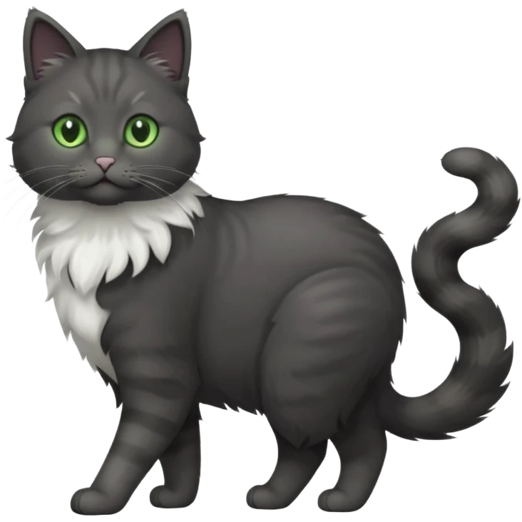 full body gorgeous solid dark grey cat with green eyes, white paws and white whiskers walking emoji