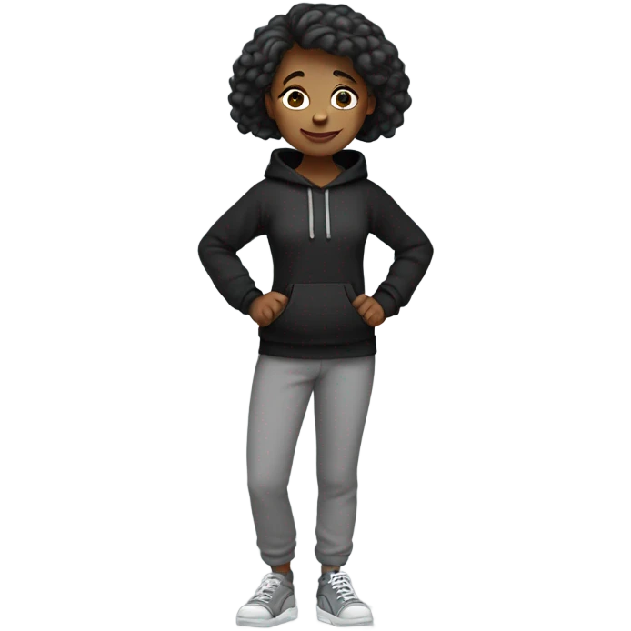 girl standing with thumbs up black hoodie and grey sweatpants emoji