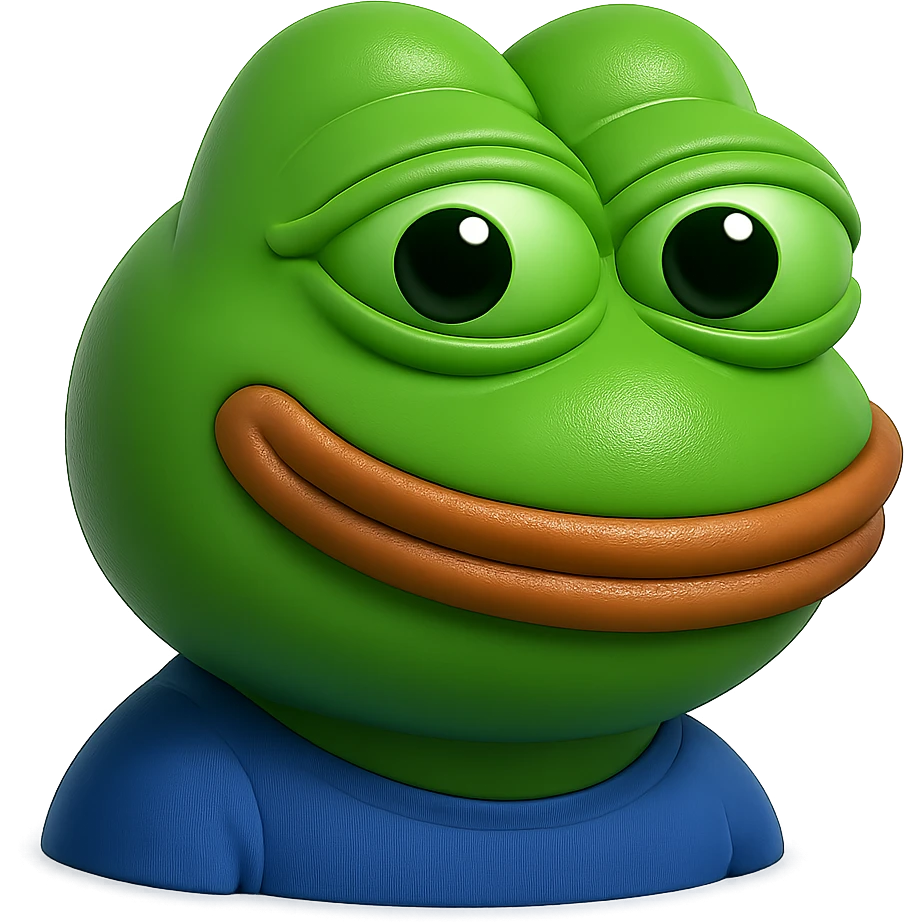 make a pepe in bright green smiling and looking straight at the camera in 3d style, good highlights and shadows, drop shadows emoji