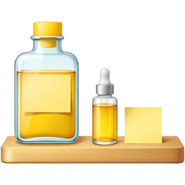 shelf with one serum bottle and a sticky note emoji