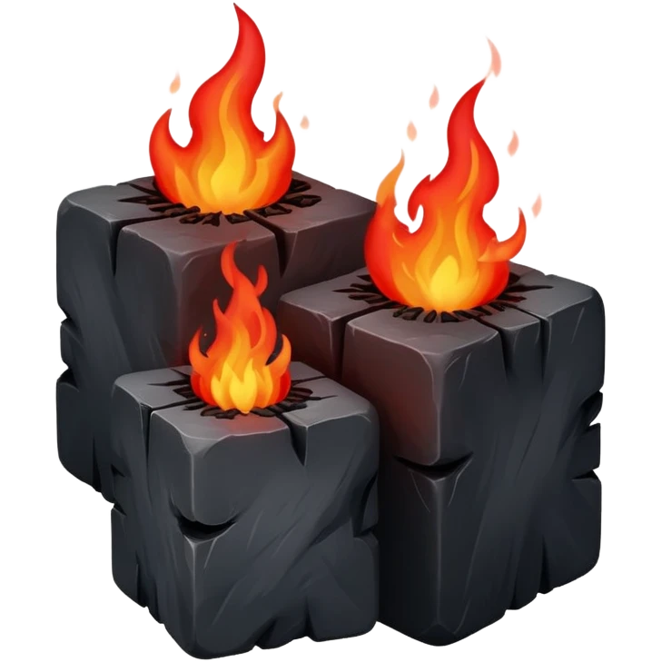3 cubes of burning charcoal emoji